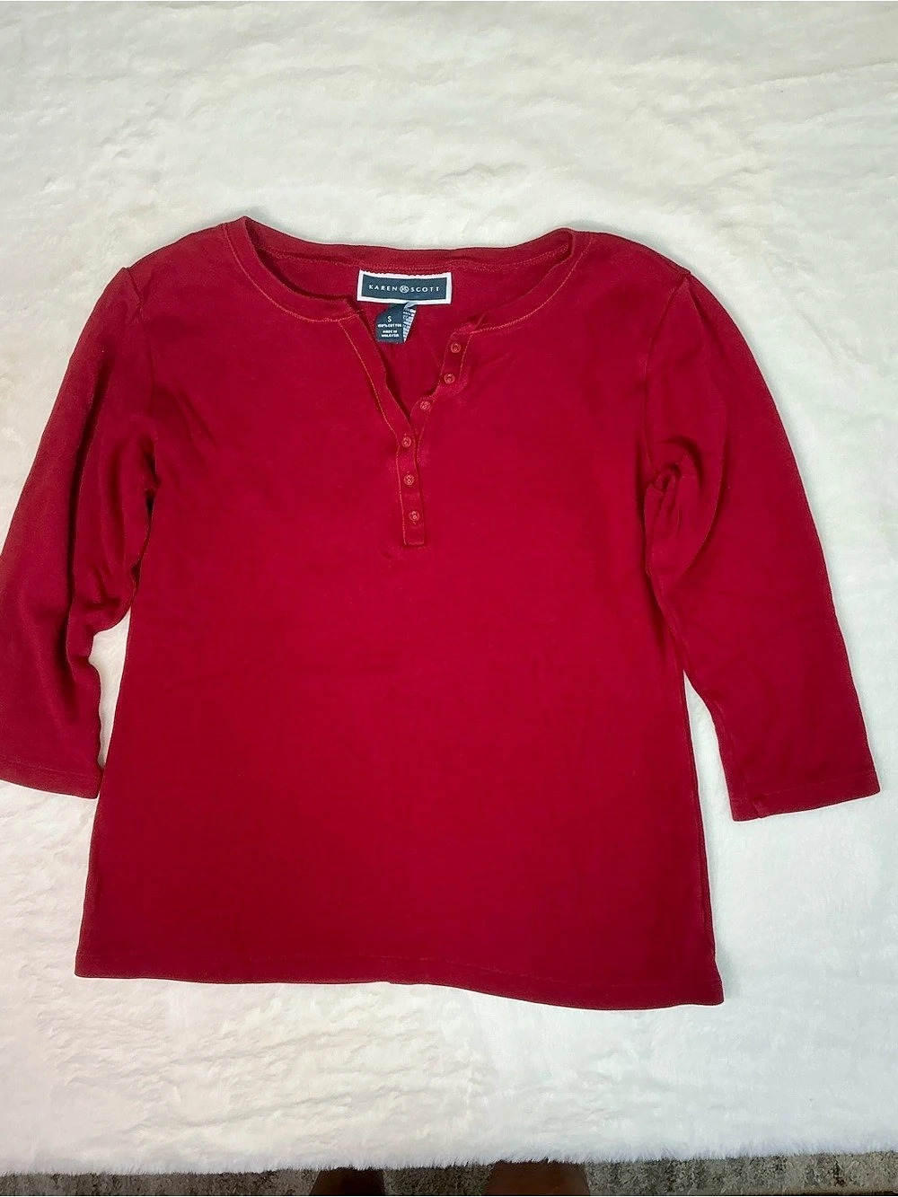 Karen Scott Red Button Front Henley Top Small